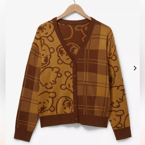 Disney Winnie the Pooh Plaid Pooh Bear Outline Women's Cardigan size M - Picture 1 of 10